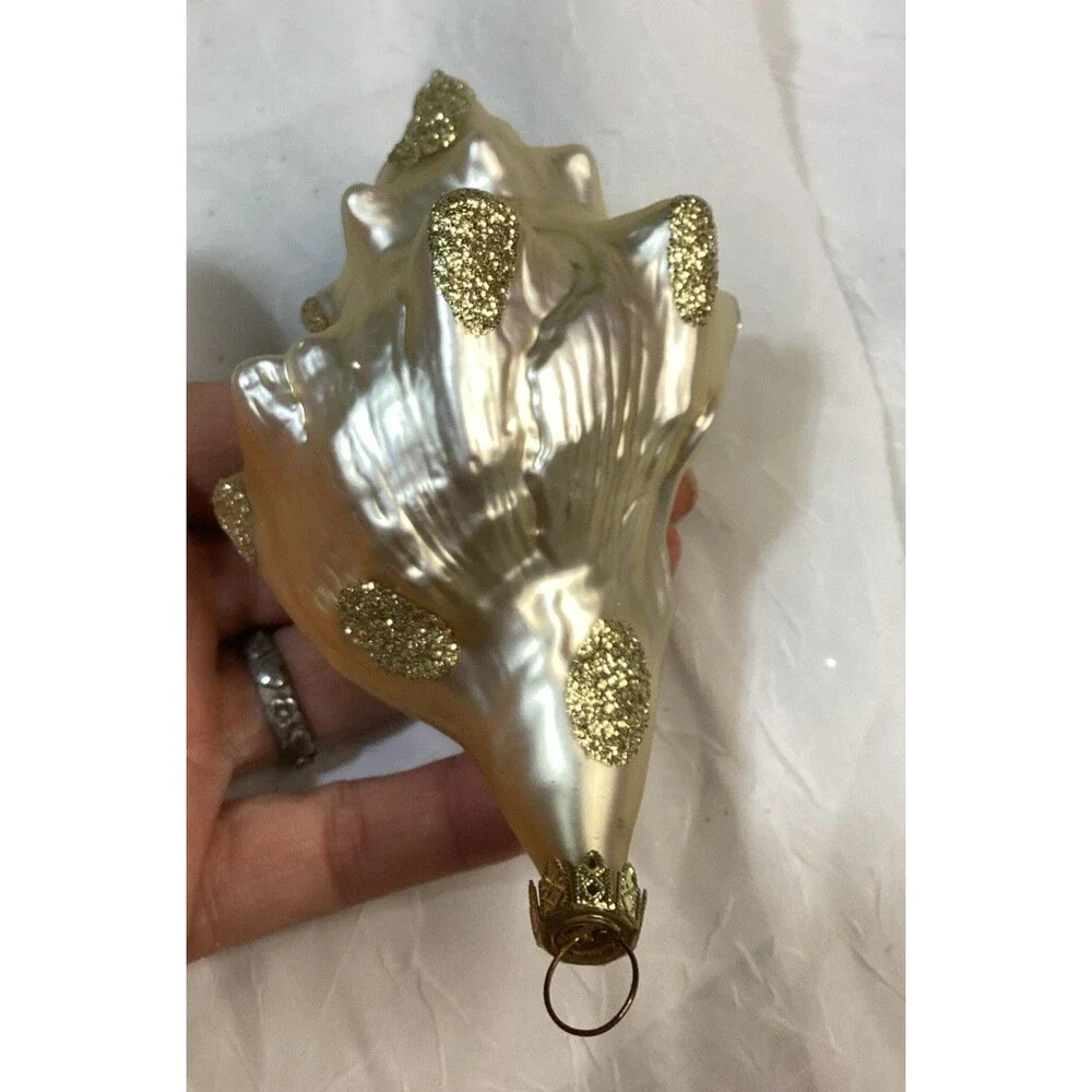 Neiman Marcus Hand Blown Glass Seashell & Seahorse Ornament Set Of Four Vintage